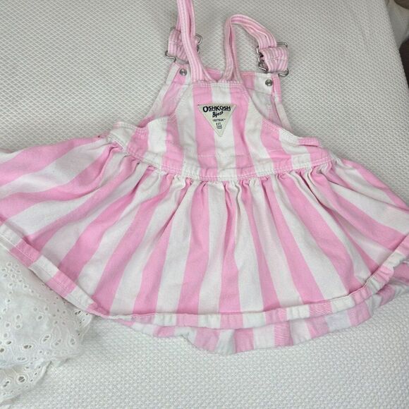 OshKosh Bgosh Baby Girl 18 Mos Denim Pink Striped Overall Dresses Lot 2 - Picture 5 of 6